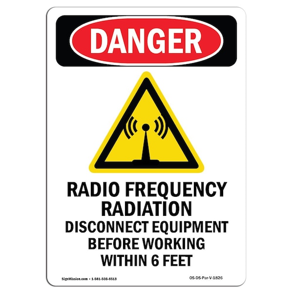 OSHA Danger Sign, Radio Frequency Radiation, 10in X 7in Aluminum, 7" W, 10" H, Portrait